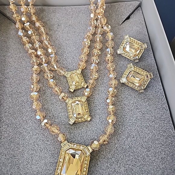 Heidi Daus Jewelry - Gold-Tone Champagne Crystal Necklace & Earring Set